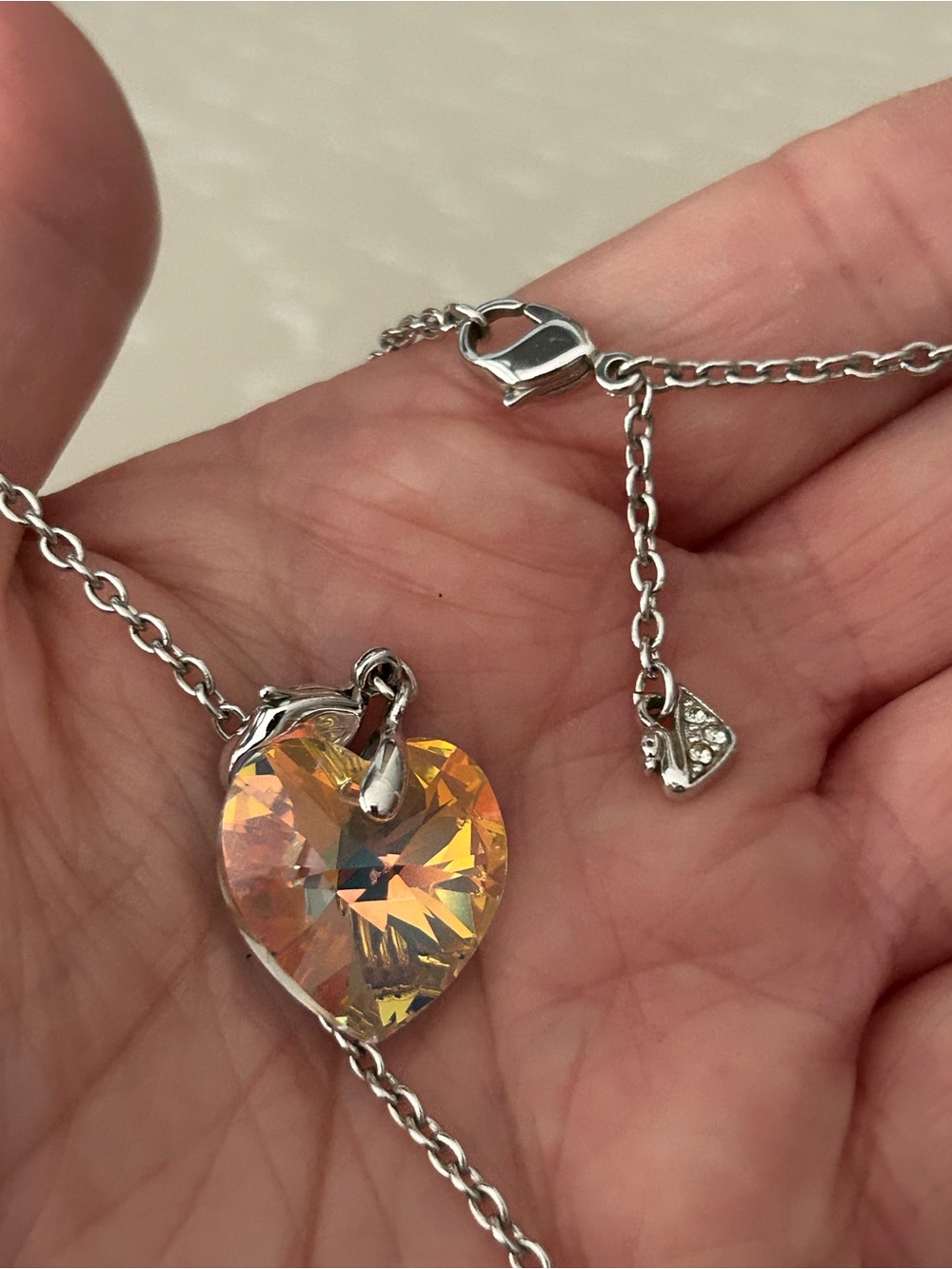 Silver Necklace, Iridescent Crystal Heart Pendant, Swarovski, 6261 Devoted 2 U